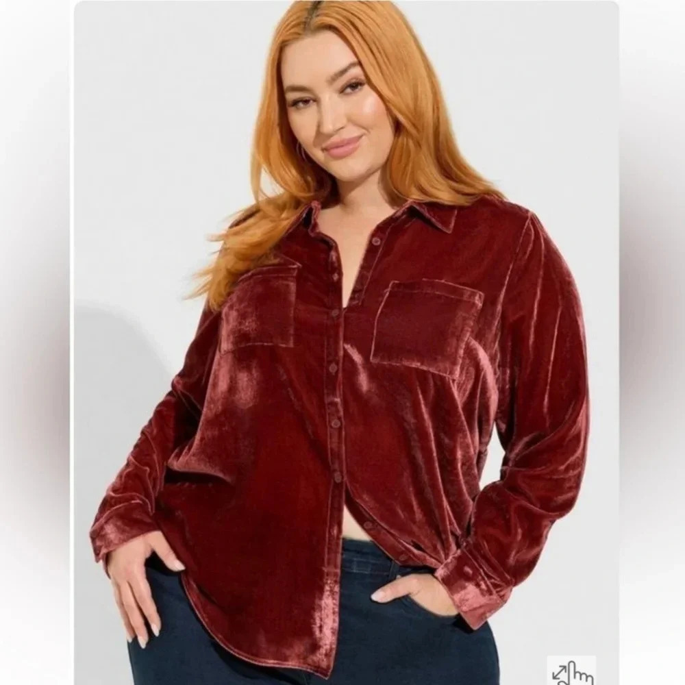 Torrid Madison Velvet Button Up‎ Long Sleeve Shirt 3X